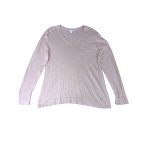 J Jill Women's Sweater Pink Silk Cotton Long Sleeve V-Neck Knit  Size Large